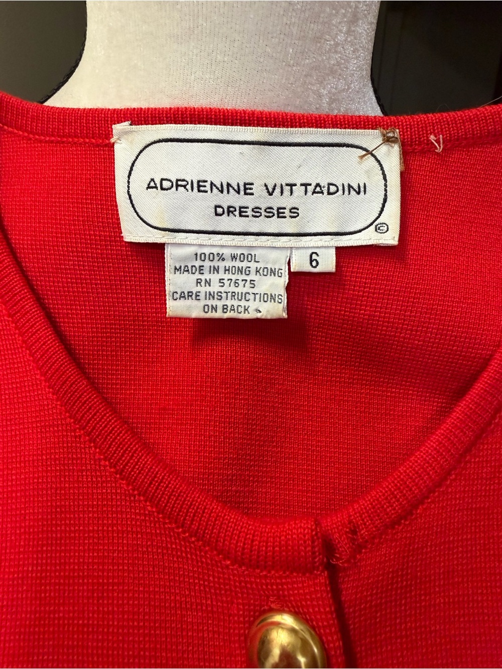 Red Wool Gold Button Dress Old Money Chanel Style NWOT Size 6 - Picture 8 of 9